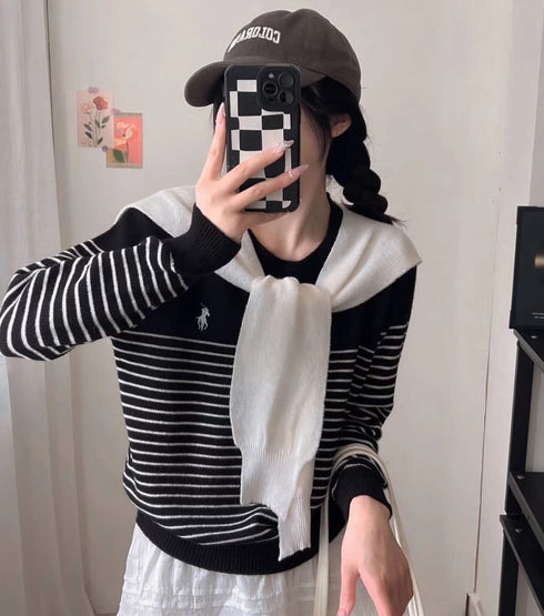 Stripes around Neck Pullover Sweater